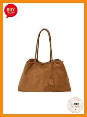 Faux Suede Tote Bag Large Hobo Shoulder Handbag Magnetic Snap Travel Work
